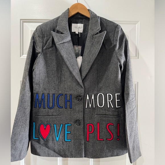 Grey Lab Jacket Size M Grey Herringbone MUCH MORE LOVE PLS! Blazer Coat NWT - Picture 6 of 12